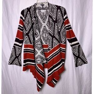 Knox Rose | Orange Brown Geometric Stripe Open Front Cardigan Sweater, Large